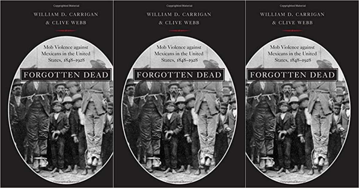 Book cover of Forgotten Dead. Two mexicans are dead heanging tied with rope.